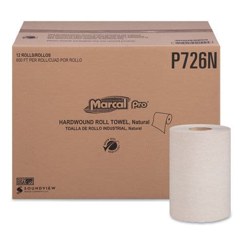 Hardwound Roll Paper Towels, 1-Ply, 7 7/8" x 600ft, 12 Rolls/Pack,12 Pack/Carton