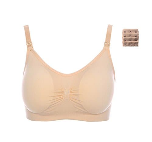 Womens Nursing Bra Seamless Pregnancy Breastfeeding Maternity Bralette Plus Size Removable Padding Bra with Free Bra Extenders (Small, 1Beige)