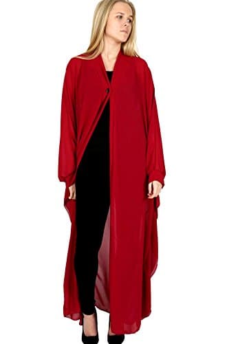 SeeitWearit New Women’s Long Sleeve Chiffon One Button Open Front Maxi Long Cardigans (One-Size (8-14), Wine)