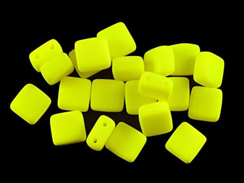 Czech Glass Square Beads 2 Holes ESTRELA NEON (UV Active) 6x6x3,2 mm Yellow - 40 pcs