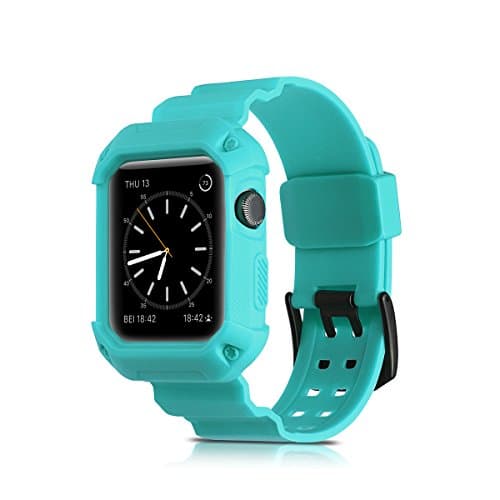 Dassions Apple Watch Band, Luxury Stainless TPU 360° full coverage Quick Replacement Strap with Adjustable Buckle for iWatch Strap/Apple Watch Series 3/ Series 2/ Series 1 (42mm, Teal)