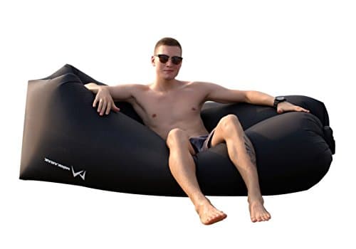 MINKANAK Air Inflatable Lounger Sofa Loungers Chair With Bag&amp;Securing Stake Portable Hangout Hammock Couch bed Waterproof Lazy Bag For Outdoor Travelling, Camping, Hiking, Picnics, Pool and Beach (Black)