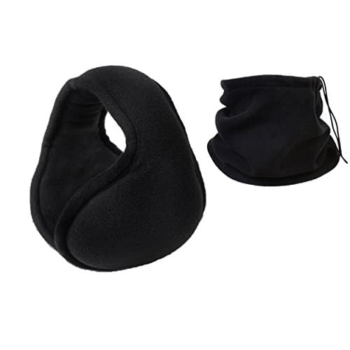 Sobike Foldable Ear Wamers Polar Fleece Behind Head Earmuffs Adjustable Fit Winter Black + Bonus Warmer Neck Gaiter