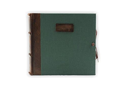 Photo Album Bound in Leather and Canvas, Brown and Green, H20xL20, Corium Collection, Hand Made in Italy by Legatoria Toscana, Tuscan Handcrafted