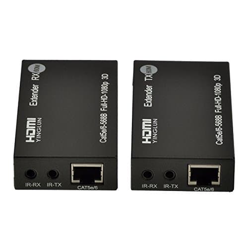 YINGLUN 60m 1080P HDMI Ethernet Extender Bi-directional IR Control over Single Cat 6 with Power Adapter IR Cable for PC DVD Sky HD Box PS3 PS4 Satellite Box and other Equipment