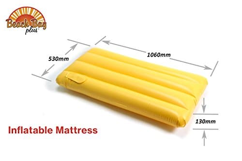 Beachbag Plus inflatable mattress pillow ideal for poolside, garden, sleep on sunlounger with towel on sand beachside or picnic