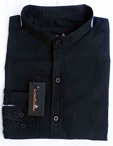 Mens grandad collar shirt available in black &amp; white (Large, Black)