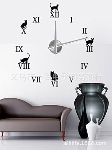 CDYLL Modern Large Wall Clock Roman Numerals Wall Clock DIY Big Watch Decal Stickers Home Office Decoration For Living Room,Black