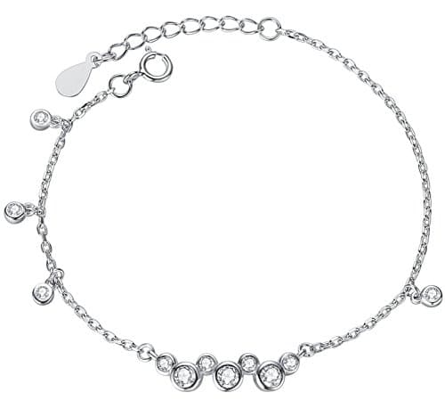 Sterling Silver Round Charms with Cubic Zirconia Bracelet for Women and Girls - sy034b1