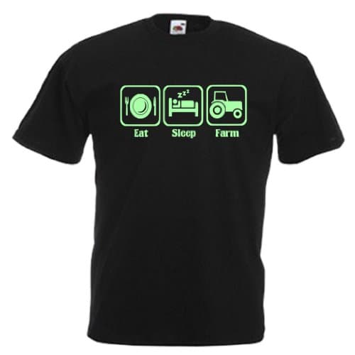 Eat Sleep Farm Farmer Tractor Glow In The Dark Printed Design Adults Mens Unisex Gift T-Shirt XL black