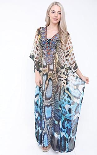 Aftershock London Mollie Multicoloured Silk Embellished Snake Print Kaftan (M)