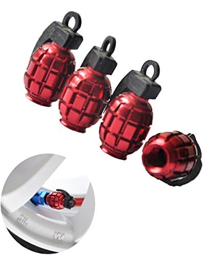 Grenade Bomb Style Alloy Car Wheel Tire Tyre Valve Dust Caps Covers Tire Set of 4 (Red)