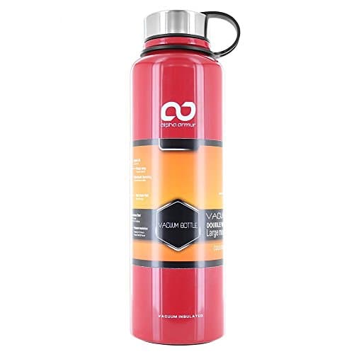 Alpha Armur 50 Oz (1.5L) Double Wall Vacuum Insulated Stainless Steel Water Bottle with Wide Mouth, Red