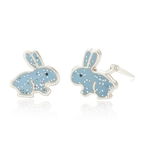 Sterling silver enamel bunny rabbit Andralok stud earrings / Gift box included