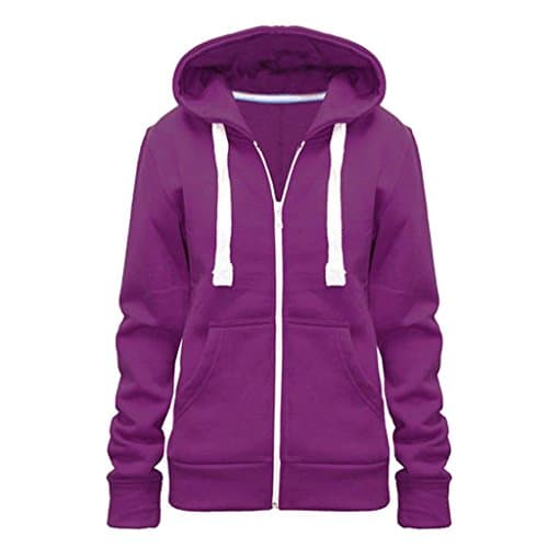 New Plus Size Hoodie Zip Zipper Hooded Jacket Coat Top Hoody Purple L