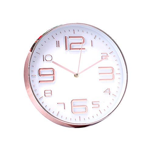 Jinberry 12" (30 cm) Minimalist Silent Sweep Wall Clock with Super Slim Frame / Non Ticking Digital Modern Stylish Classic Quartz Round Clock - Rose Gold (Arabic Numerals 02)