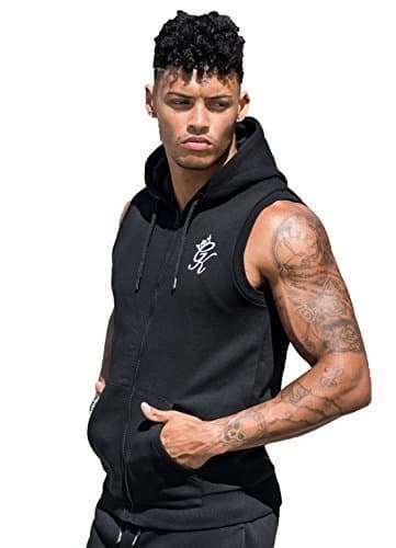 Gym King Pull à capuche - Hommes sans manche fermeture éclair pull à capuche en gris - Noir, Medium
