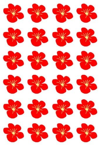 PRE-CUT RED HAWAIIAN FLOWER FLAT EDIBLE RICE / WAFER PAPER CUP CAKE TOPPERS PARTY DECORATION