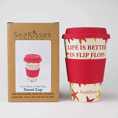 Reusable Coffee Cup - Life is Better In Flip Flops - 400ml, Natural Bamboo Fibre