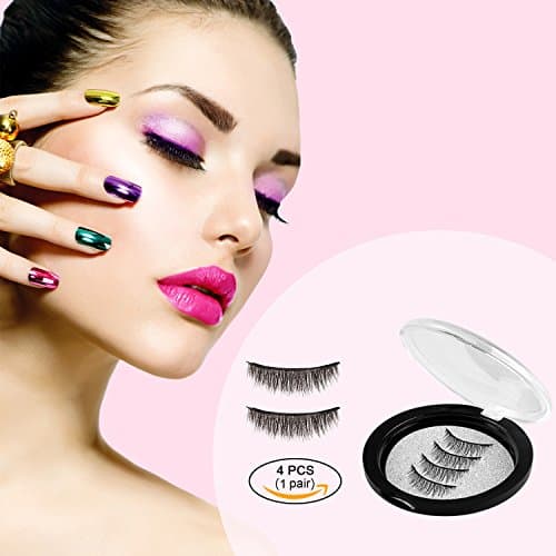 Liebelings Magnetic Eyelashes False Eyelashes Set Dual Magnets No Glue for Natural Look 3D Full Eye Fake Lashes Extensions Reusable Soft and Thick (1 Pair 4 Pieces, Black)
