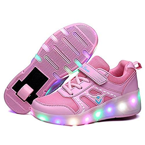 Kids Shoes With wheels LED Skateboard Shoes Mesh Roller Skates Shoes wheels Shoes Sport Shoes Sneakers Running Trainers With Rollers For Boys Girls Pink 38
