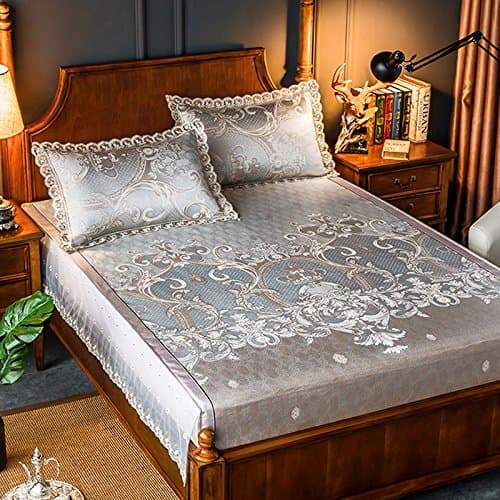 LLZBSX Ice Silk Mat/Cool Mattress/Bed/Ice Silk/Mat/Three Piece-Suit(1 Cushion+2 Pillowcase)/1.8M/Bed/1.5 Meter/Double Summer Season Washing And Folding Air-Conditioner Soft Mat, I, 1.8 M(6Ft) Bed
