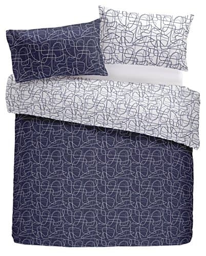 Nineteen11 'Doodle Lines' Graphic Swirls and Contrast Reverse Duvet Cover Set, Double, Navy