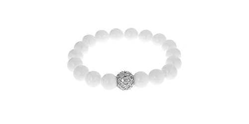 White Agate Stretch Bracelet with CZ Pave Starburst Center