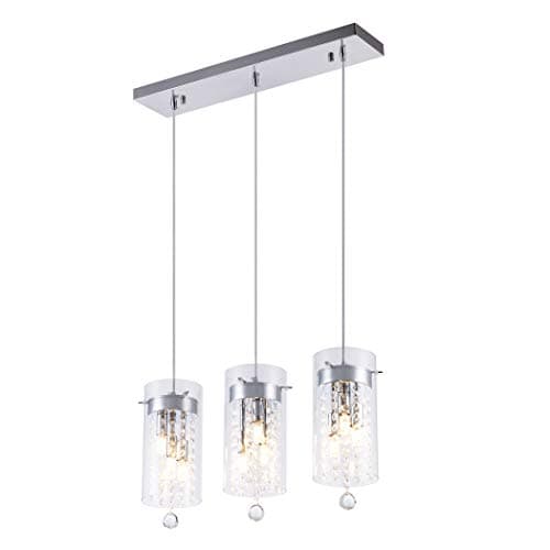 SHENGYADI Glass & Crystal Multi Pendant Modern 3-Light Mini Cylinder Chandelier G9 Kitchen Island Lighting Fixture with Long Base, Chrome Finish