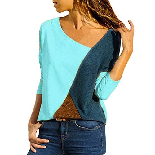 Women O-Neck Splicing Color Collision Long Sleeves Plus Size Easy Tops Blouse,Outsta 2019 Spring Deals! Fashion Tops