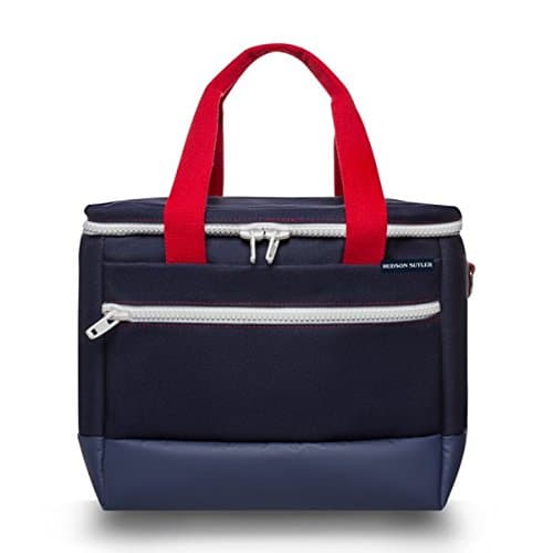 Hudson Sutler Navy and Red Cooler Bag - Leak Proof- 18 Cans + 1LB of ice