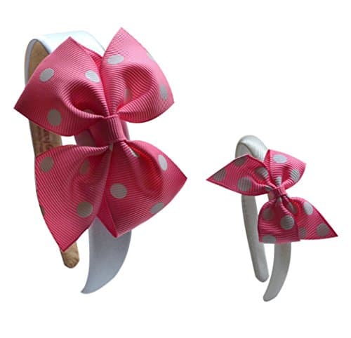 Matching 18 Inch and 15 Inch Doll and Girls Polka Dot Bow Headband Set by Funny Girl Designs