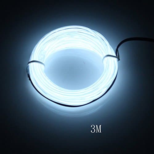 HopeU5® Electroluminescent Wire (EL Wire) Strip Lights 3 Metres Glowing Strobing Neon Light for Car Decoration-White