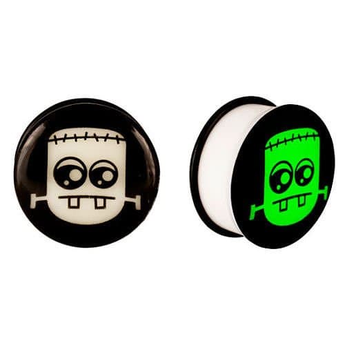 MangGaStore Acrylic GLOW IN THE DARK Cartoon Monster Single Flared Plugs Ear Earlet Black 22MM 7/8 "Set 101