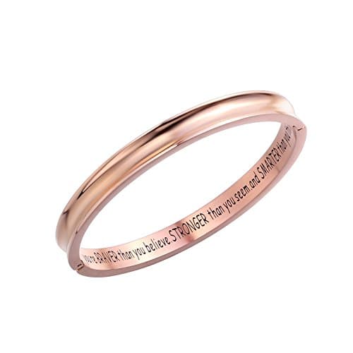 Fullrainbow You are Braver than You Believe Inspirational Engraved Bangle Bracelet for Women Girls (Rose Gold)