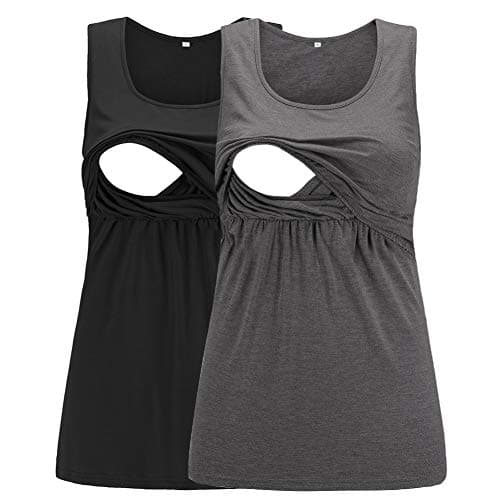 CareGabi Women’s Maternity Comfy Pull-up Nursing Tank Tops Round Neck Sleeveless Breastfeeding