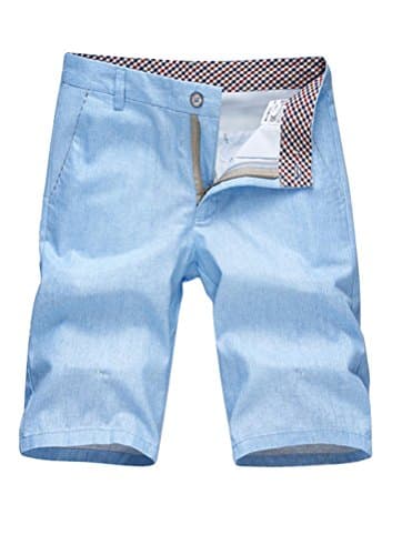 Nuosende Men Summer Linen Leisure Elastic Waistband Pockets Short Slim Pants Sky Blue 36