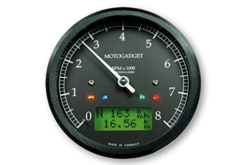 Motogadget 361-950 Chronoclassic rev counter 0-8000 RPM, body black and bezel black, green LC display, german ABE certificate