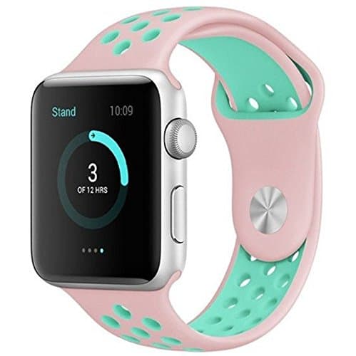 Electrobuyonline Soft Silicone Replacement Sport Strap iWatch Band for Apple Watch Sports &amp; Nike Series1 and Series2(Pink / Mint Green 42mm M/L)