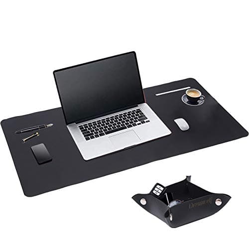 Multifunctional Office Desk Pad， 35.4" x 17.7" Upgrade Non-Slip Waterproof PU Leather Mouse Pad,Leather Writing Pad for Desk (Black, 35.4×17.7 in/90x45cm)