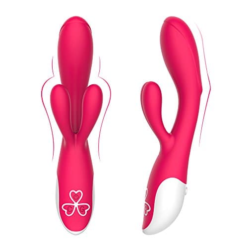 Silicone Vibrating Rabbit Massagers -Three Powerful Motors 10 Speed 100% Waterproof Rechargable Personal Vibrator for Women /Couples - Red