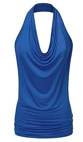 KLJR Womens Sexy Solid Color Lightweight Low Cut Halter Top dark blue US S