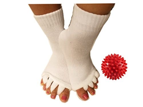 TRIIM Fitness Spiky Massage Ball &amp; Toe Separator Alignment Socks - Great for Deep Tissue Foot, Plantar Fasciitis, Foot pain &amp; All Over Body Massage - plus FREE Exercise guide (White)