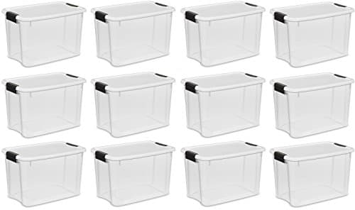 Sterilte 70 Quart/66 Liter Ultra Latch Box, Clear with a White Lid and Black Latches, (70 Quart, 12-Boxes)