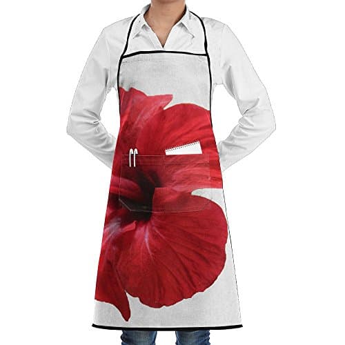 SmallTing Red Hibiscus Tropical Flower Isolated On White Background Modern Design Kitchen Black One Size Apron With Pockets Adjustable