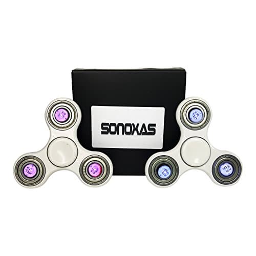 LED Fidget Spinner NEW White With Blue/Purple Lights Toy EDC Quality Tested Si3N4 Ceramic Bearings LONG Spins Durable ADD Autism Anxiety NON-3D Printed