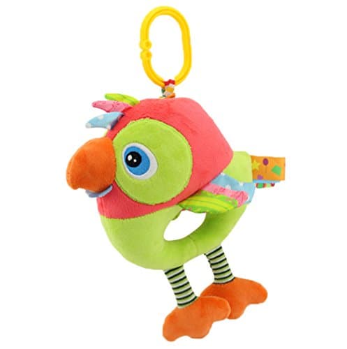 Baby Infant Rattle Ring Animal Multifunction Appease Doll Stroller Hanging Bell Carseat Crib Bed Kids Plush Musical Pull Toy (Parrot)