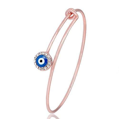 GUANDU Summer Style 3 Colors Openable Evil Eyes Wire Cuff Bangle Bracelet for Women Girls Gifts (Rose Gold)