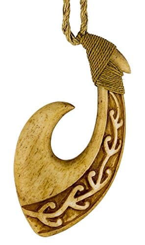 Aged Bone Stylized Hawaiian Fish Hook (Natural Binding)