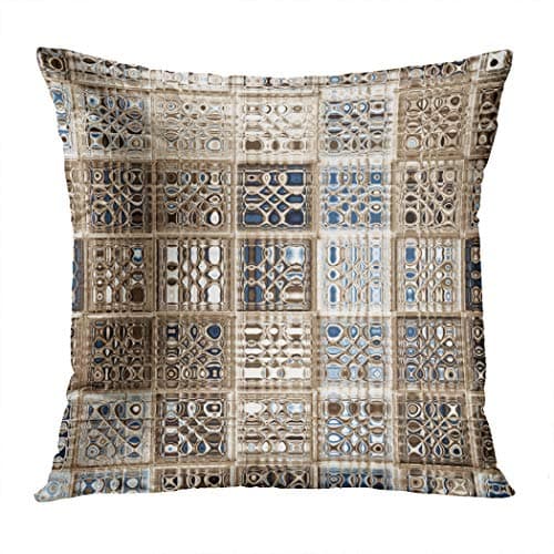 Wesbin Slate Blue Brown Sari Mosaic Modern Hidden Zipper Home Sofa Decorative Throw Pillow Cover Cushion Case Inch 26x26 European Square Two Sides Design Printed Pillowcase